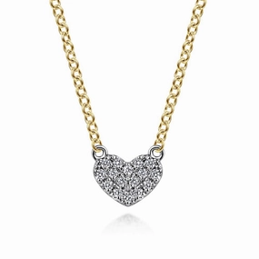 Classic Detailing Dressed Up Look 14K White and Yellow Gold Diamond Heart Pendant Necklace