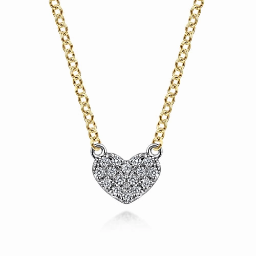 Classic Detailing Dressed Up Look 14K White and Yellow Gold Diamond Heart Pendant Necklace