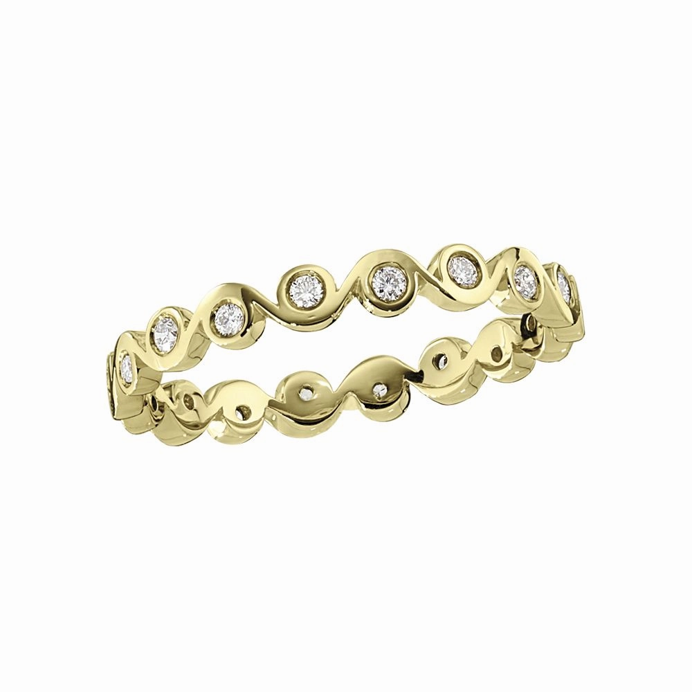 Stackable Modern Bezel Set Zigzag Diamond Yellow Gold Band high contrast