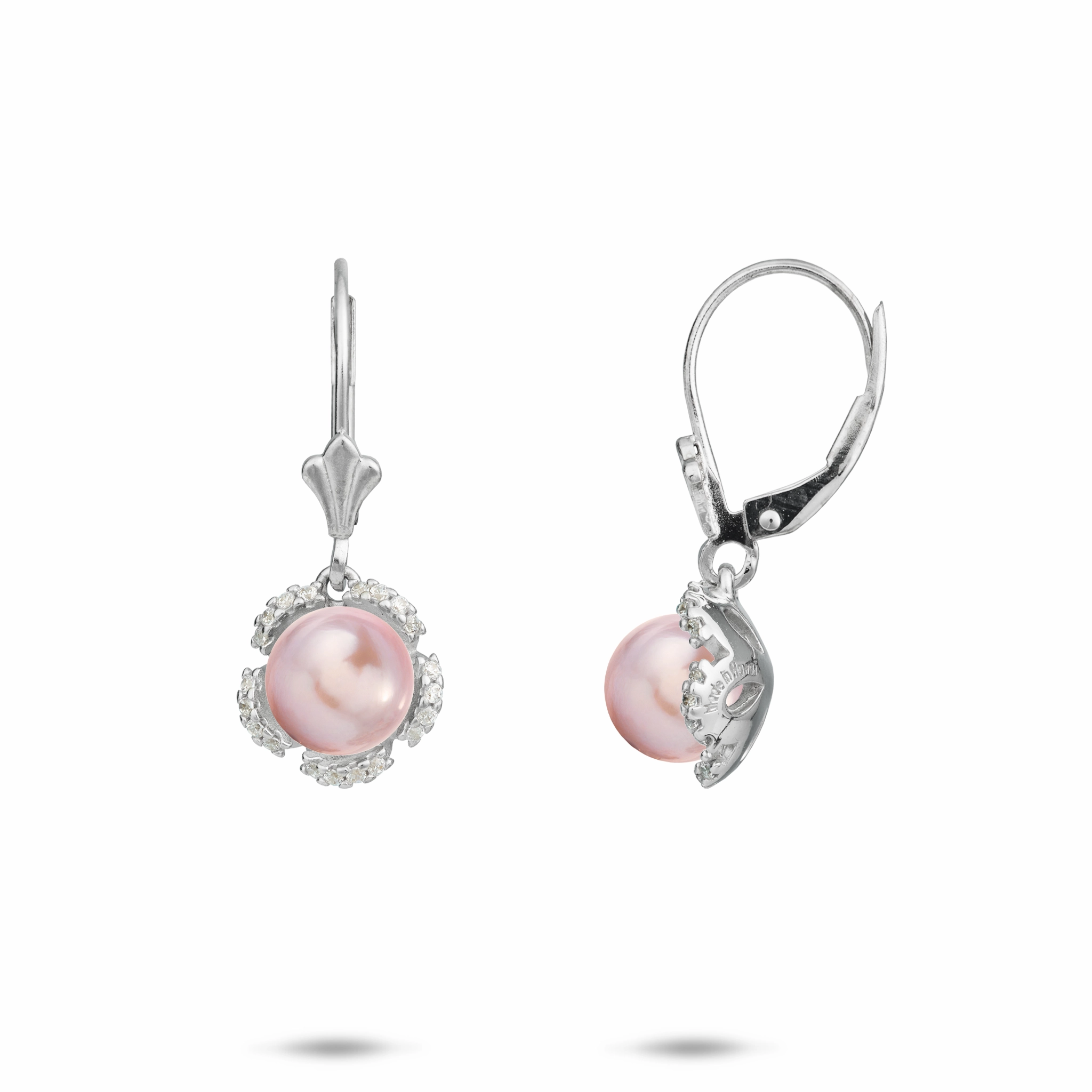 Retro Vibe Expressive Style Pick A Pearl Plumeria Earrings in Sterling Silver with CZ