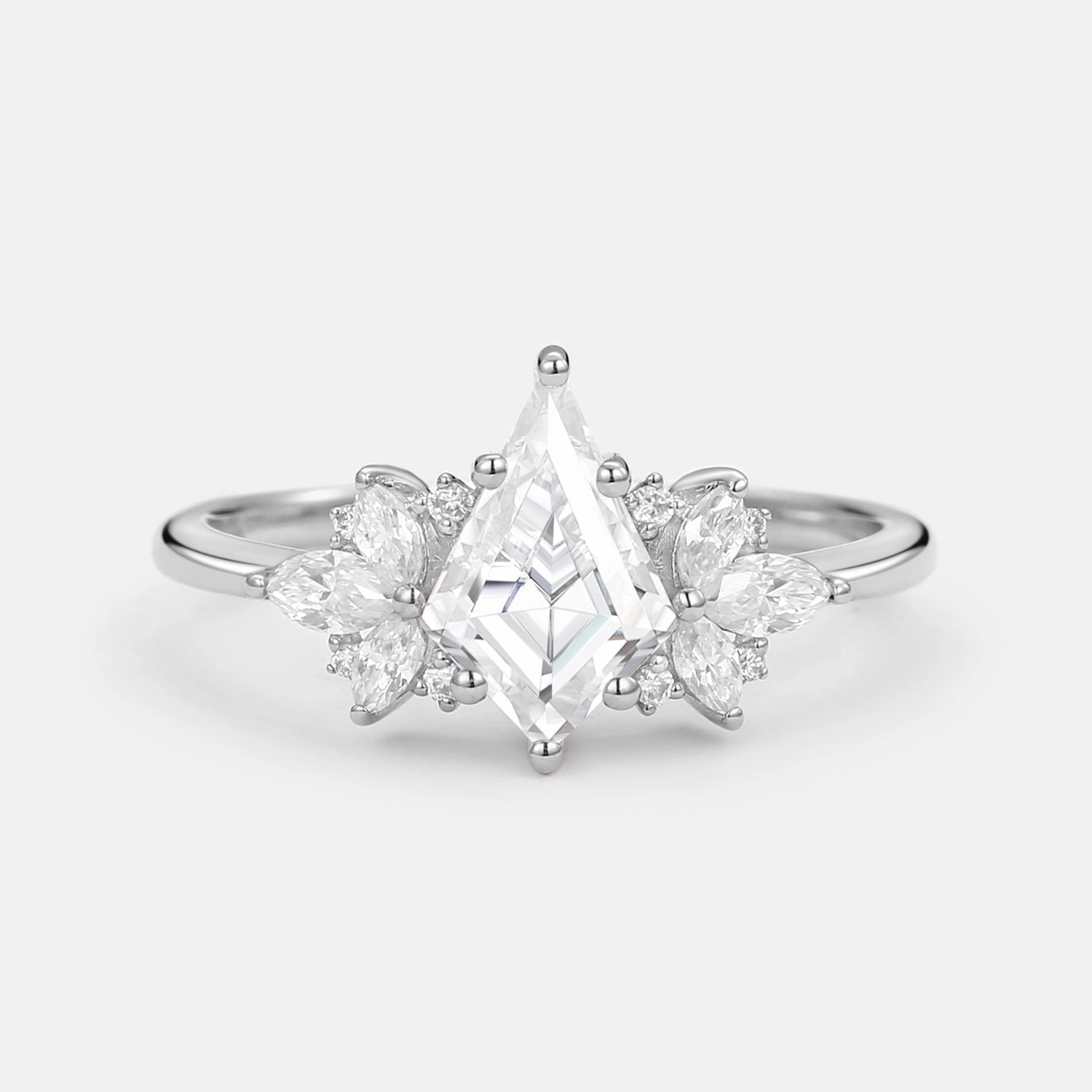 Radiant Texture Unique Kite Cut Moissanite Butterfly Cluster Engagement Ring