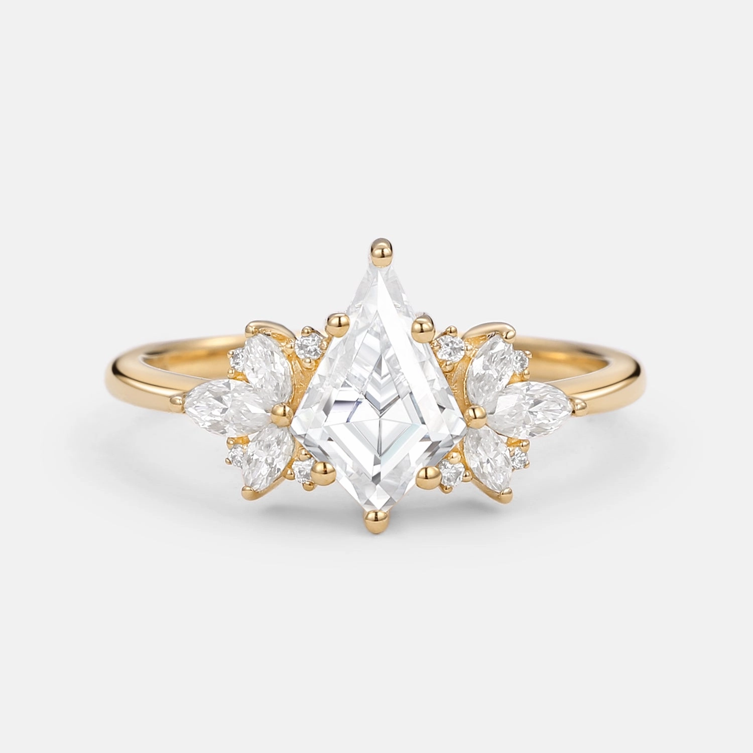 Unique Kite Cut Moissanite Butterfly Cluster Engagement Ring Fresh Feature Gloss Finish