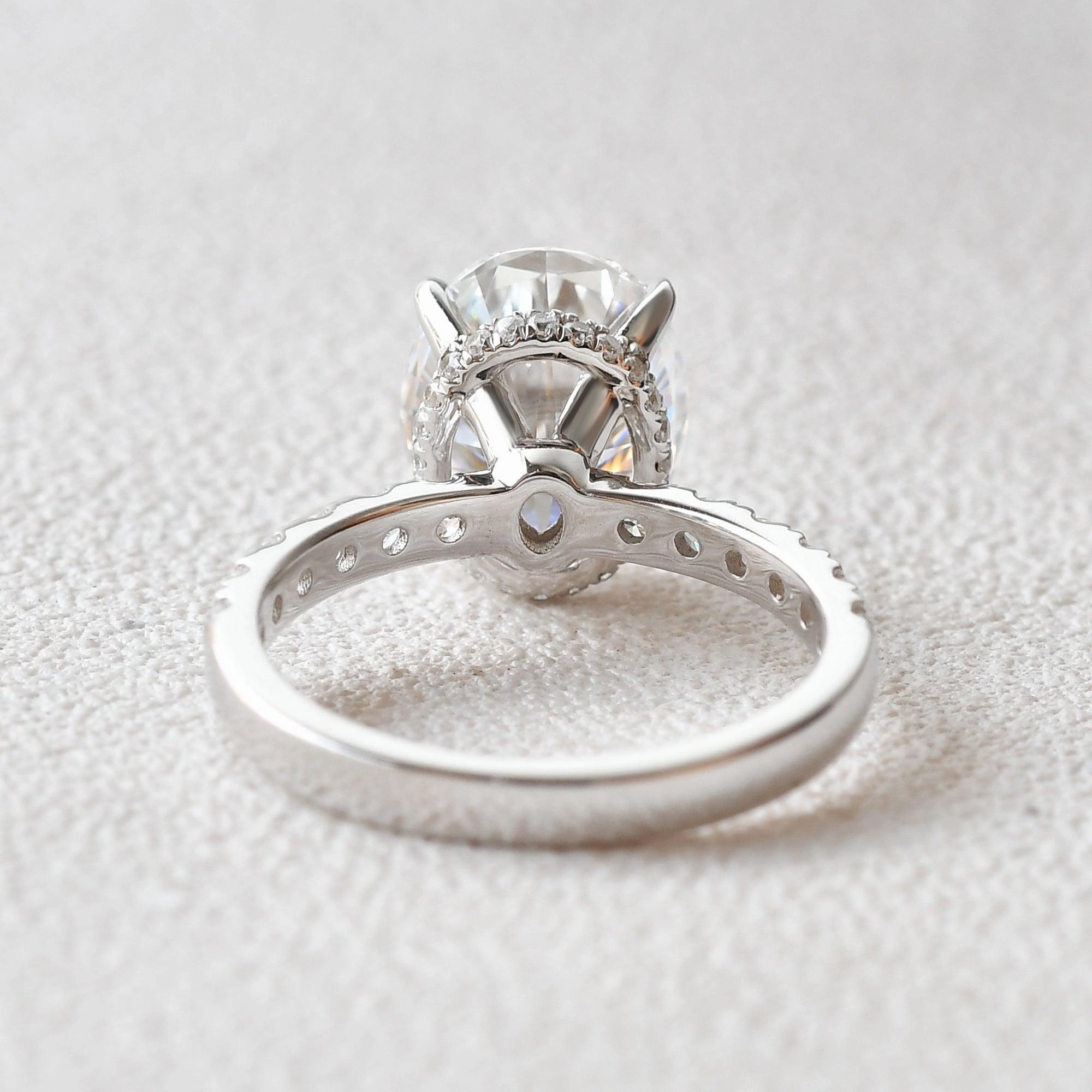 5.0ct Oval Moissanite Pave Classic Hidden Halo Ring Timeless Presence Spark Ready