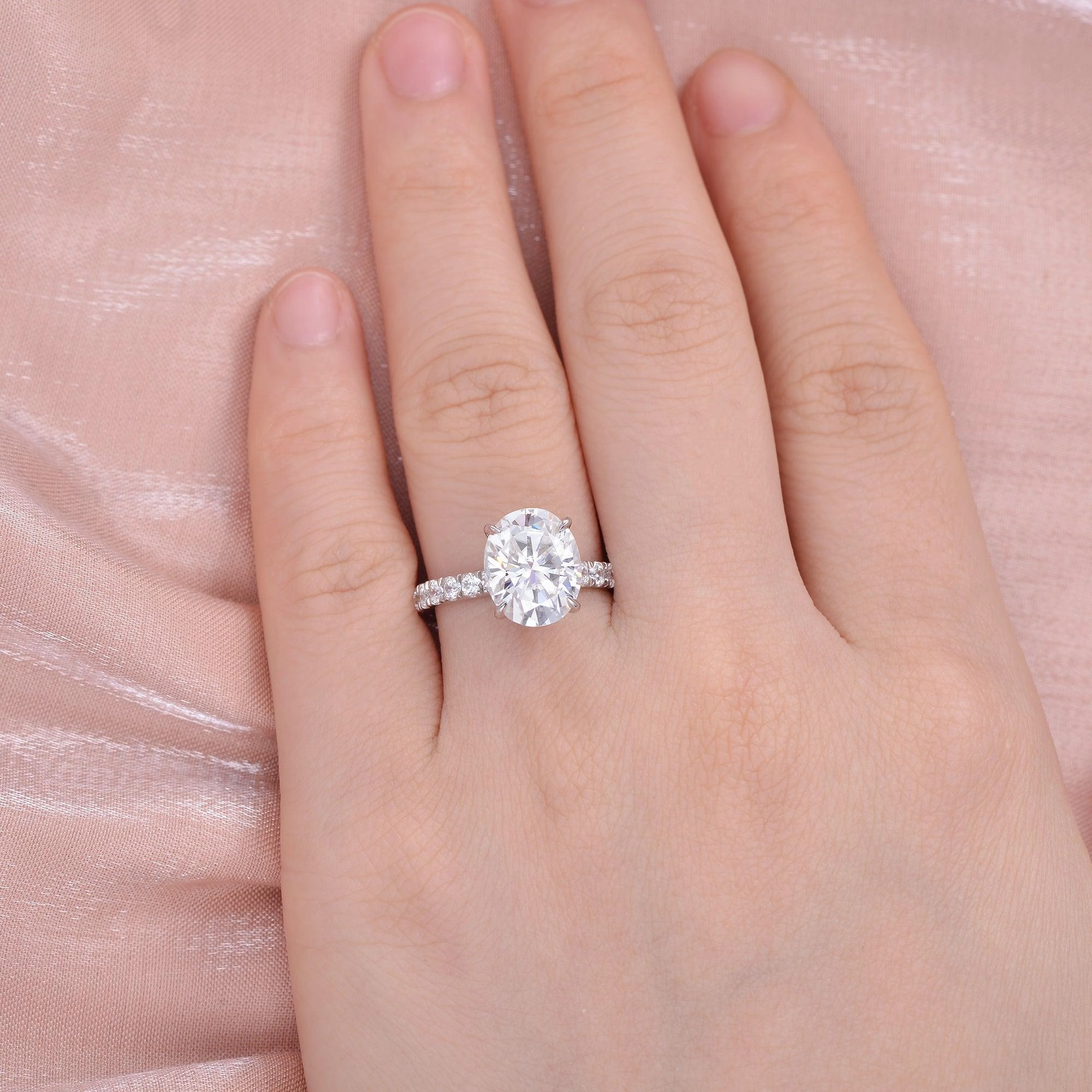 Photo Ready 5.0ct Oval Moissanite Pave Classic Hidden Halo Ring