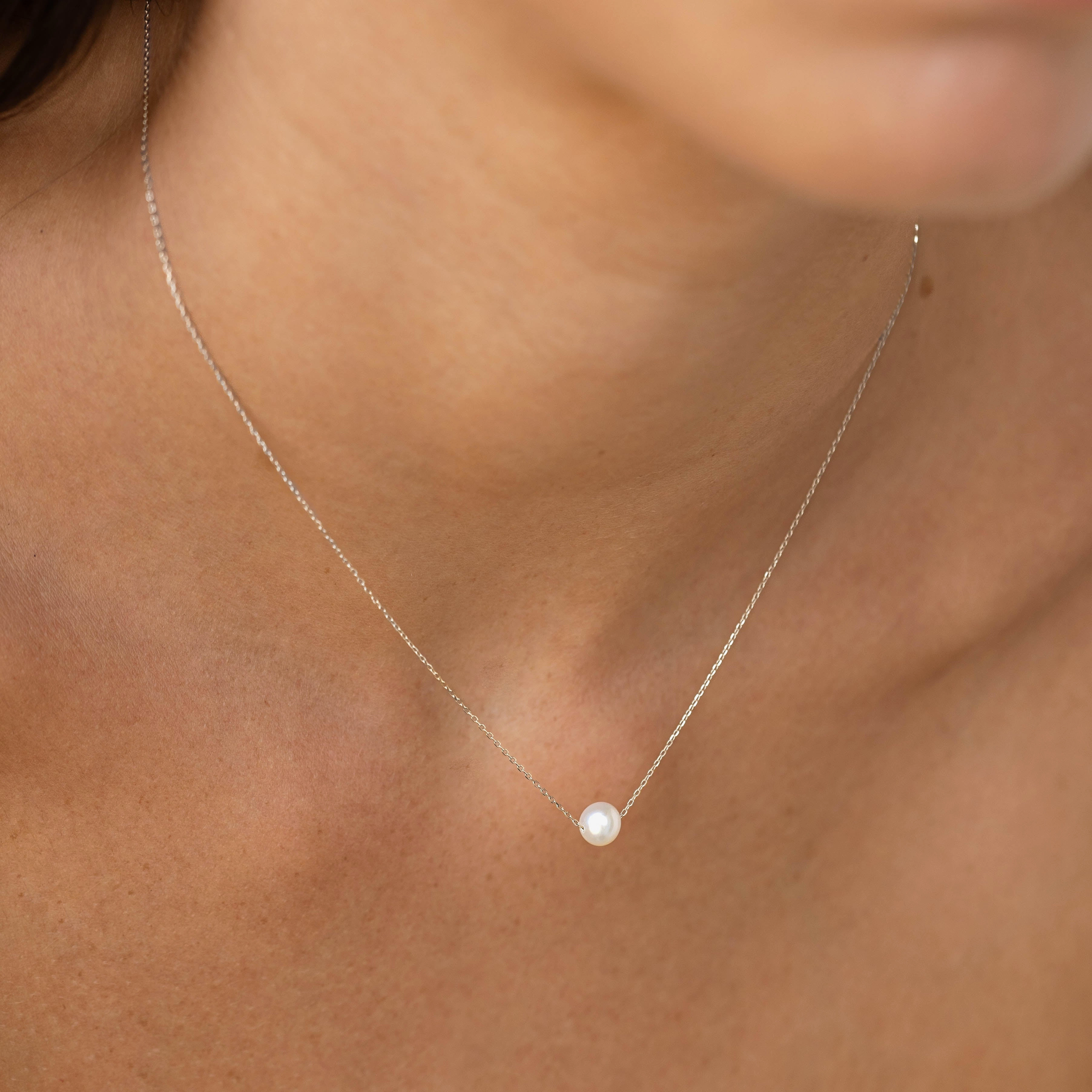 Romantic Accent Boho Accent Floating Pearl Necklace White Gold - Caris