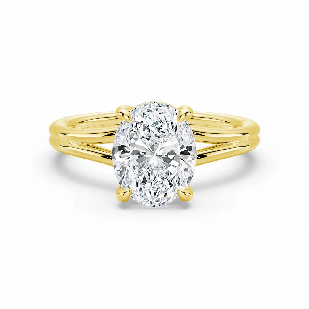 Classic Oval Solitaire Engagement Ring with Split Shank Glossy Touch