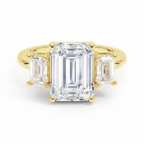 Office Ready Hidden Halo Emerald Cut Three Stone Moissanite Engagement Ring
