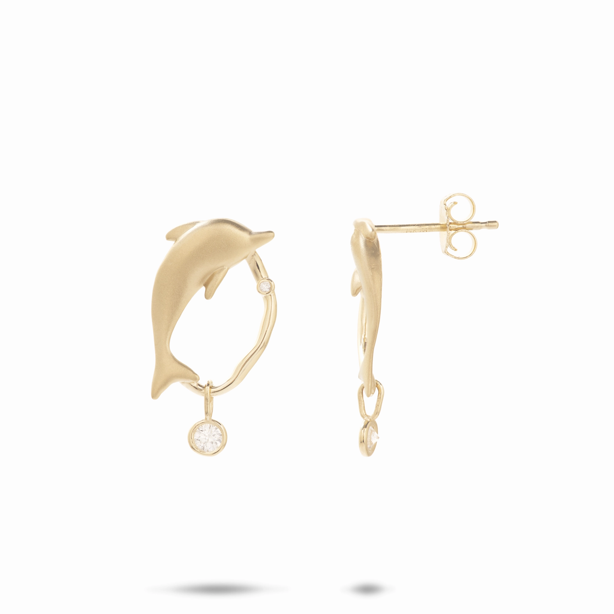 Bubble Dolphin Earrings in Gold with Diamonds - 20mm Perfect Layer