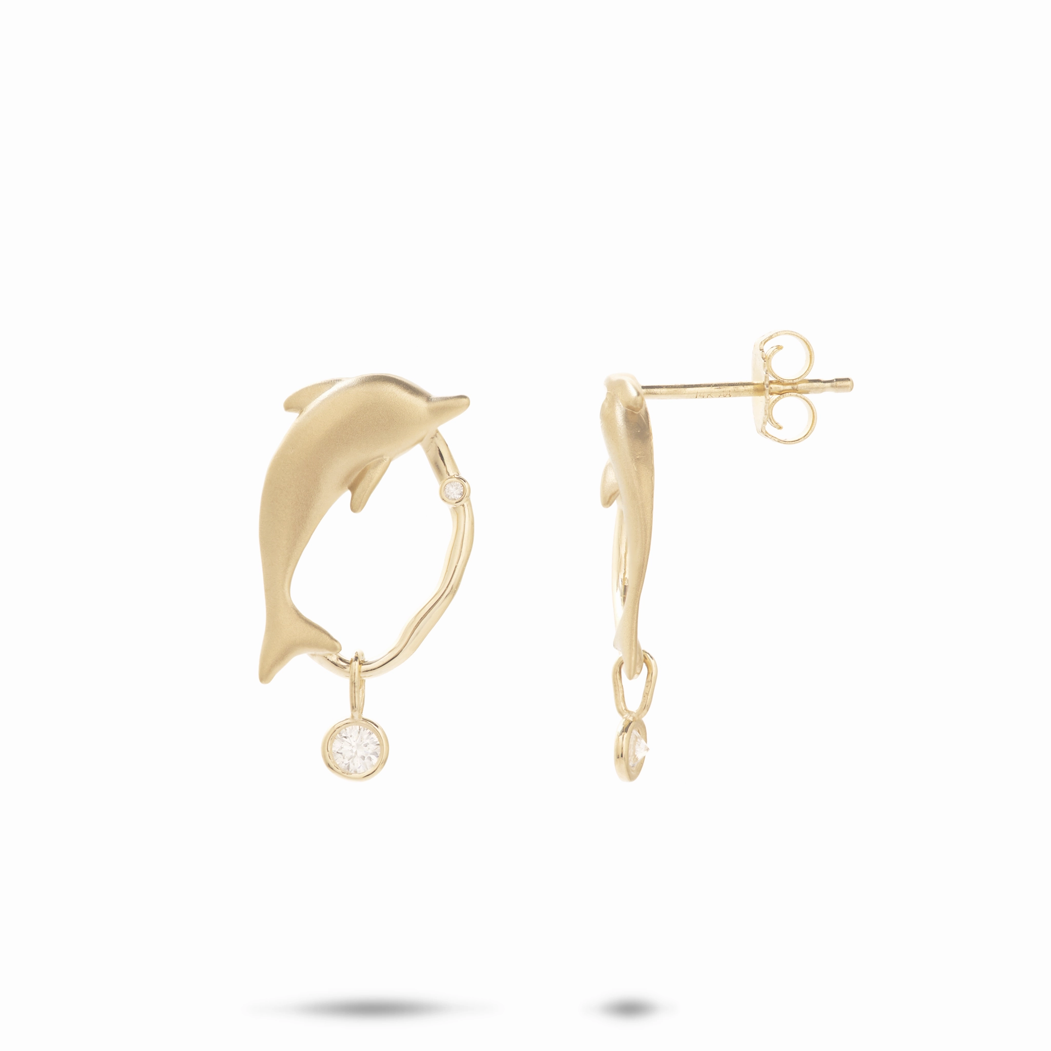 Charming Treasures Bubble Dolphin Earrings in Gold with Diamonds - 20mm
