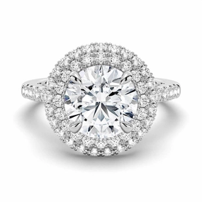 Double Micropav?? Halo Moissanite Engagement Ring With Accents Polished Highlights