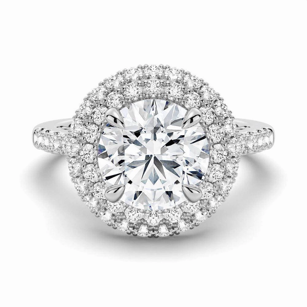 Romantic Accessory Sleek Glow Double Micropav?? Halo Moissanite Engagement Ring With Accents