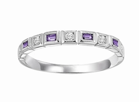 Alexandrite Birthstone Emerald Cut Diamond Ring 10K White Gold Contemporary Bauble Vintage Emblem