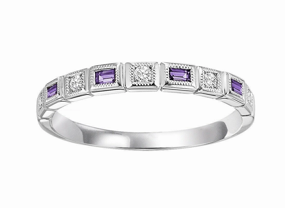 Beta Version Modern Accessory Alexandrite Birthstone Emerald Cut Diamond Ring 10K White Gold