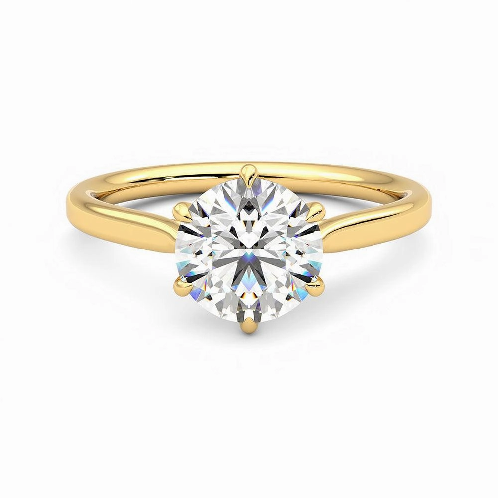 Classic Six Prong Moissanite Engagement Ring with Hidden Anniversary Stone Accent Structured Accent