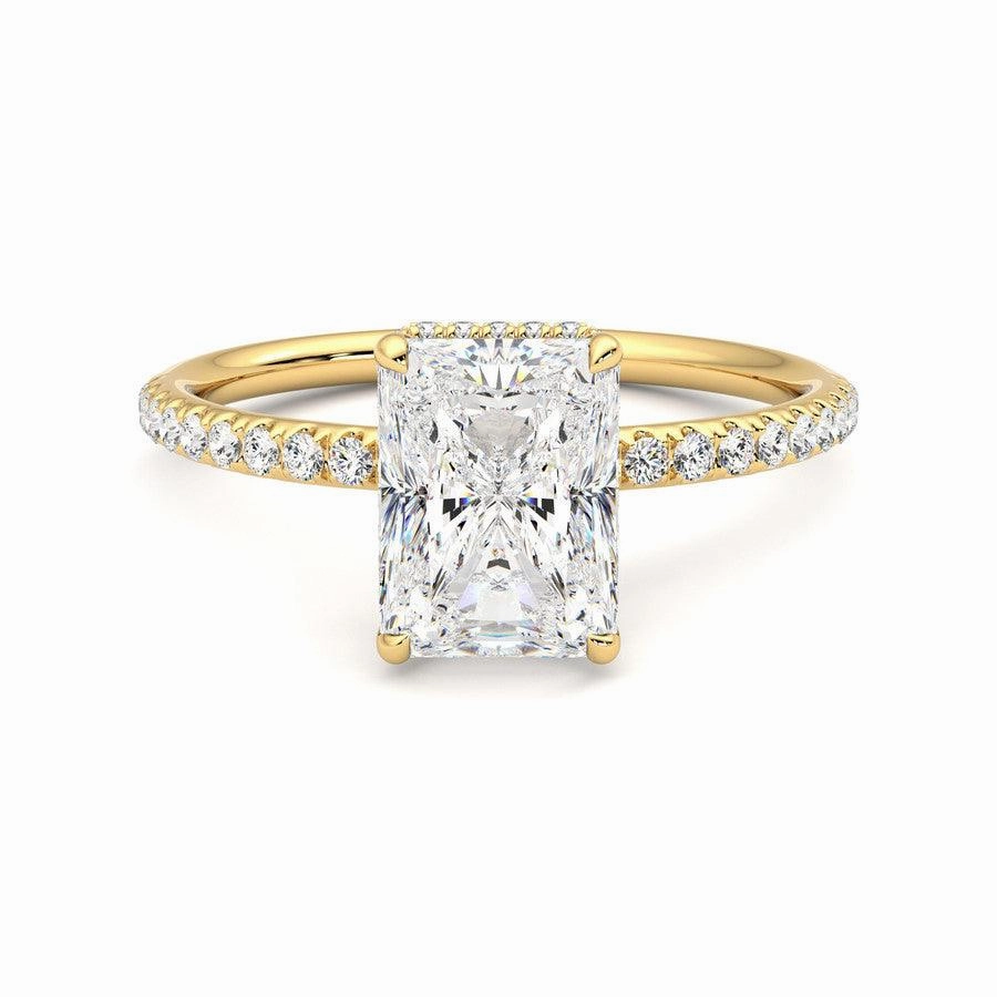 Radiant Cut Moissanite Engagement Ring with Hidden Halo and Anniversary Stone Accent Natural Spark