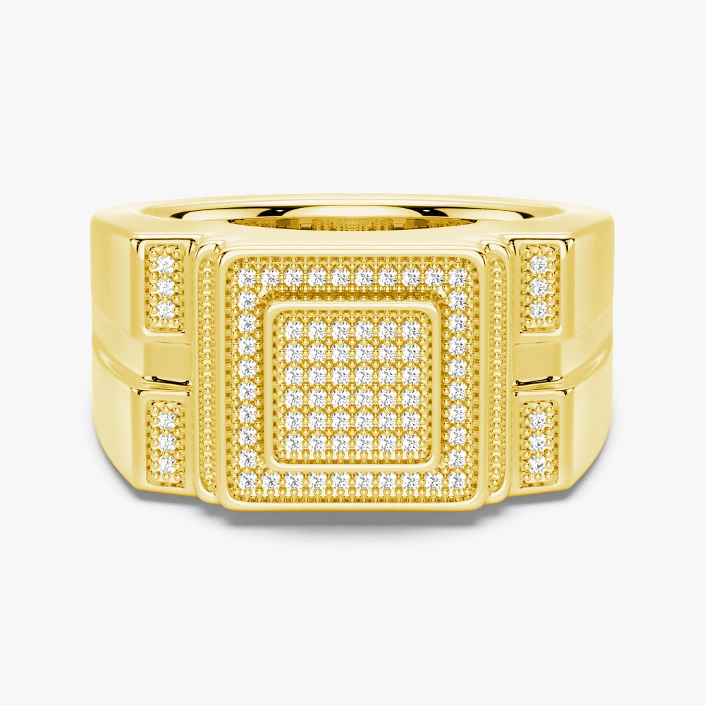 Elegant Shine Design Bold Form 12mm Moissanite Micro Pave Square Stepped Men's Wedding Ring