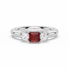 Glam Look Opulent Sparkle Lab Grown Ruby and Princess Cut Diamond Three Stone Ring