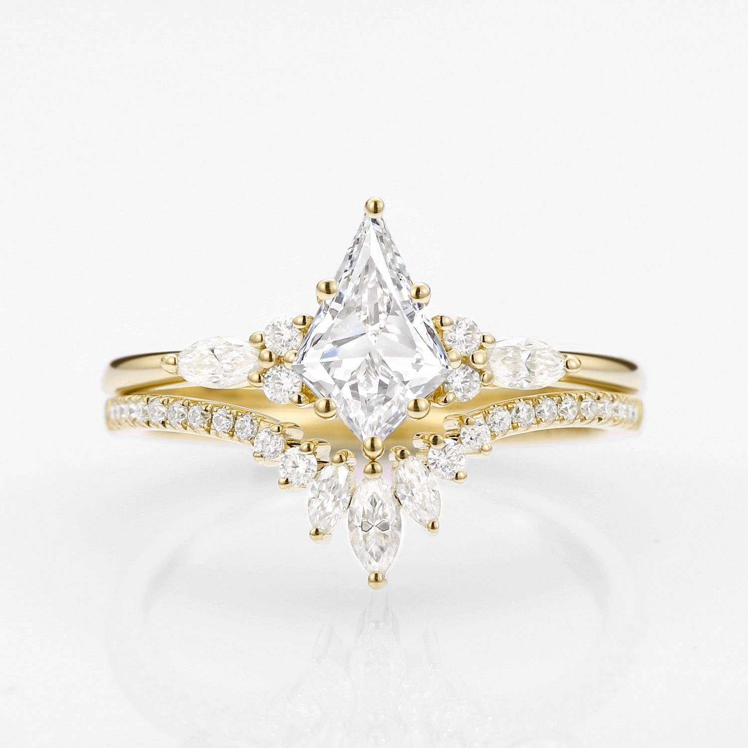 Premium Feel Unique Kite Cut Lab Grown Diamond Ring Set 2pcs - Rebecca
