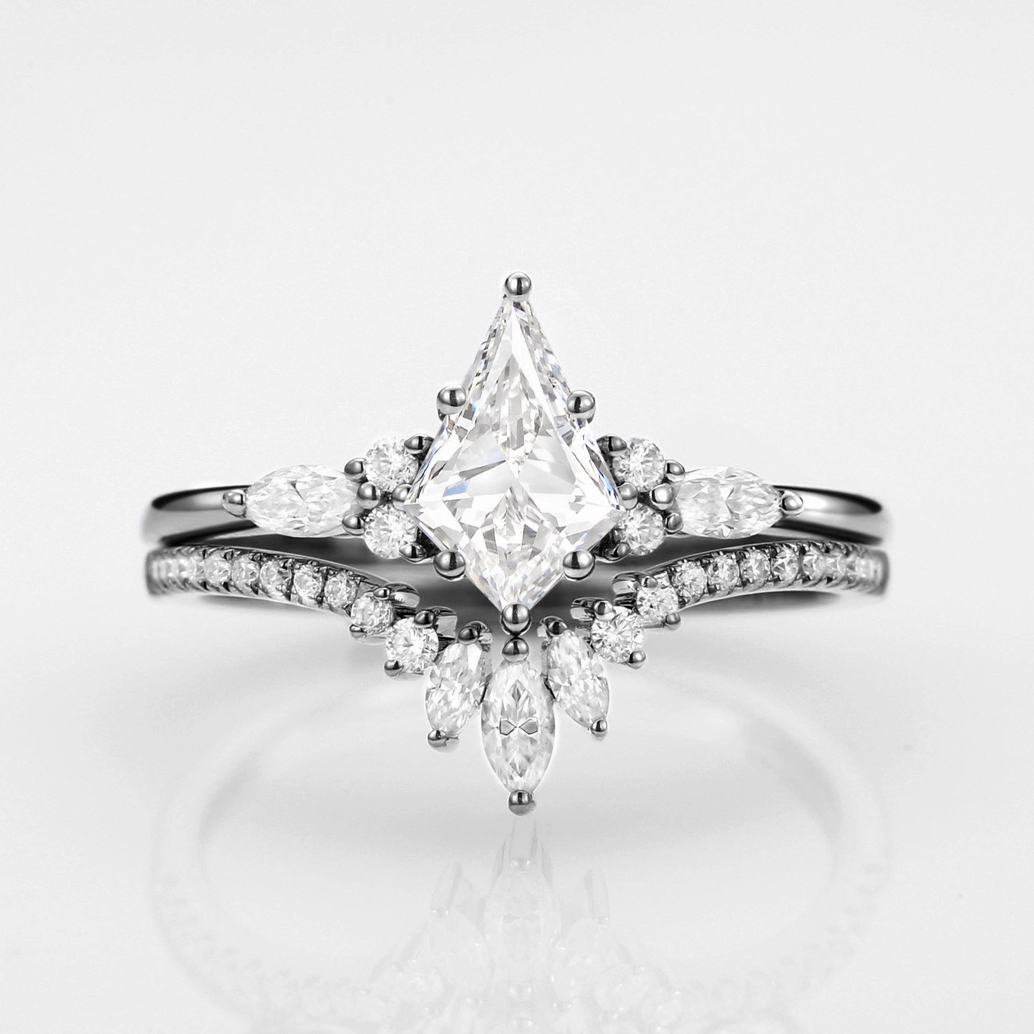 Artful Design Unique Kite Cut Lab Grown Diamond Ring Set 2pcs - Rebecca