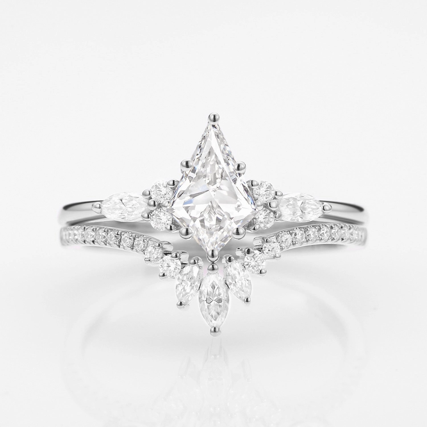 Gift For Her Finest Detail Unique Kite Cut Lab Grown Diamond Ring Set 2pcs - Rebecca