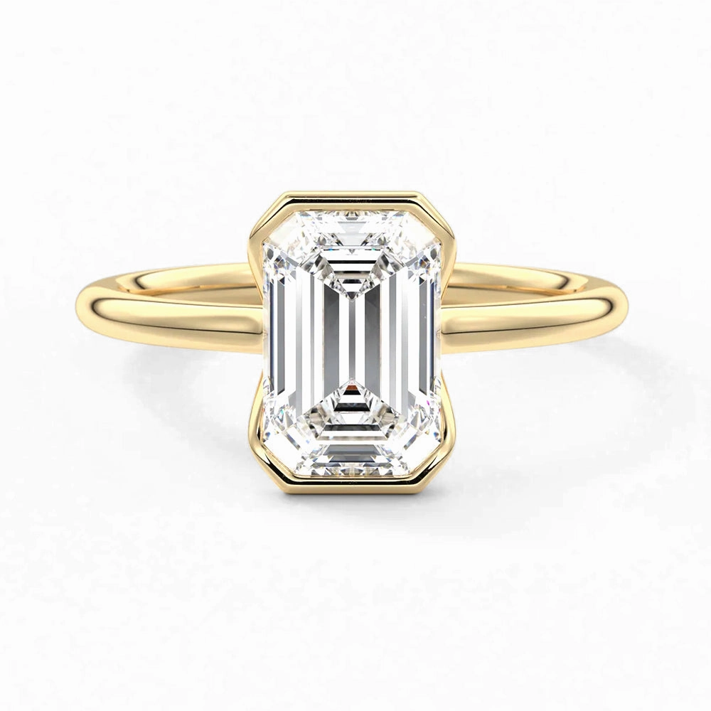 Gifting Vibes Soft Finish Half Bezel Moissanite Emerald Cut Engagement Ring
