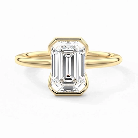 Petite Style Vibrant Appeal Half Bezel Moissanite Emerald Cut Engagement Ring