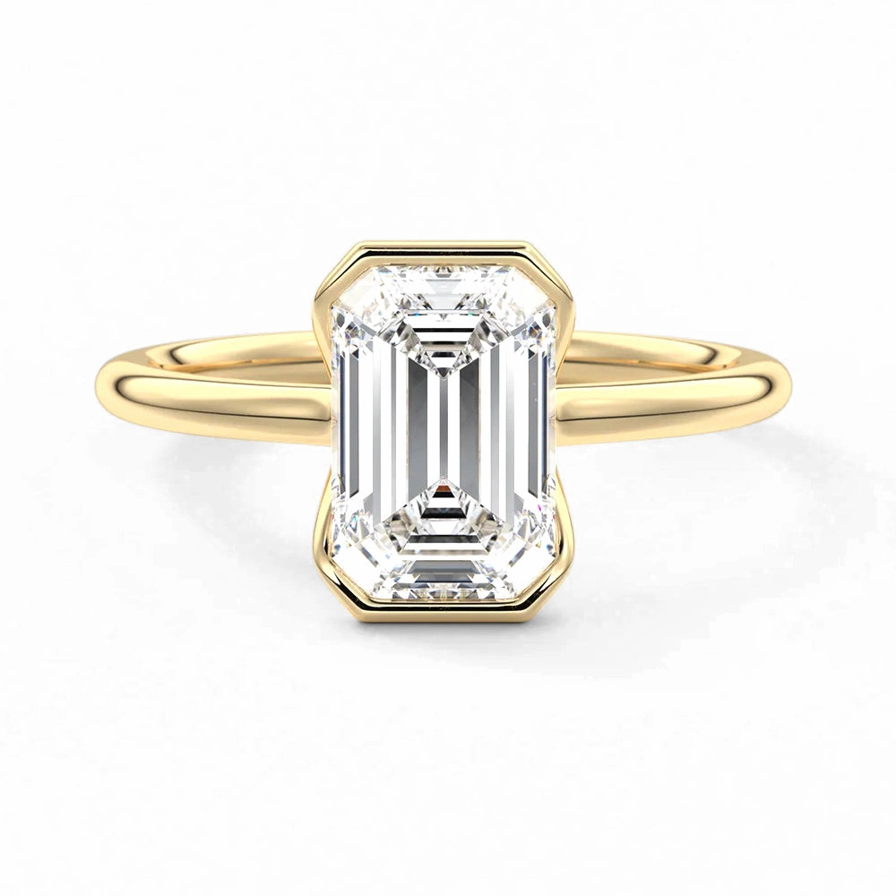 Petite Style Vibrant Appeal Half Bezel Moissanite Emerald Cut Engagement Ring