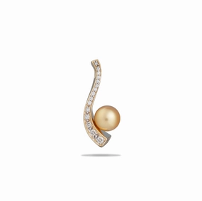 Sophisticated Shine Pieces South Sea Gold Pearl Pendant in Gold with Diamonds - 11-12mm