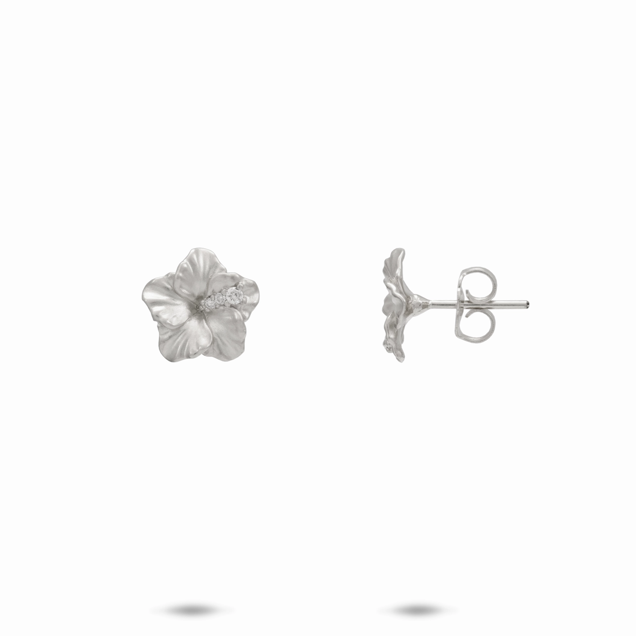 Trend Setter Hawaiian Gardens Hibiscus Earrings in White Gold with Diamonds - 9.5mm