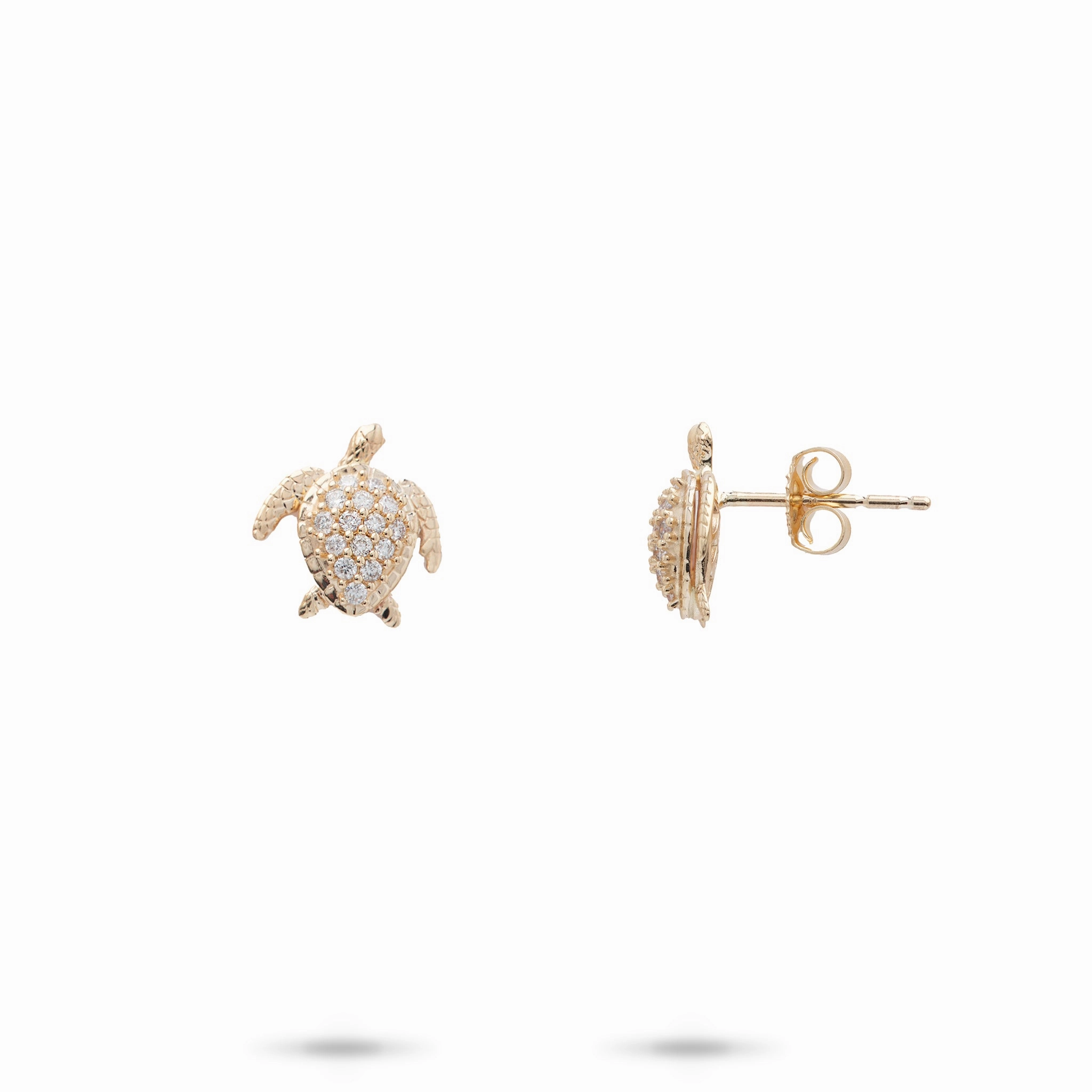 Honu Earrings in Gold with Diamonds - 10mm Distinctive Detailing