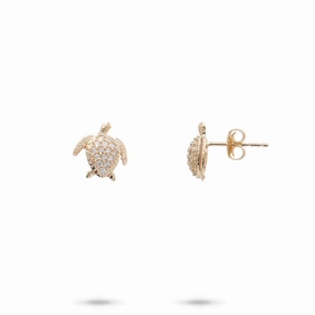 Honu Earrings in Gold with Diamonds - 10mm Alluring Accent Delicate Mood