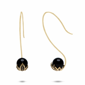 Glamourous Piece Night Blossom Black Coral Earrings in Gold with Black Diamonds