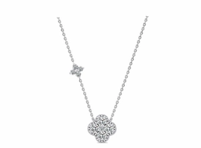 Clover Round Brilliant Halo Necklace | S925 | Moissanite Dressed Up Look