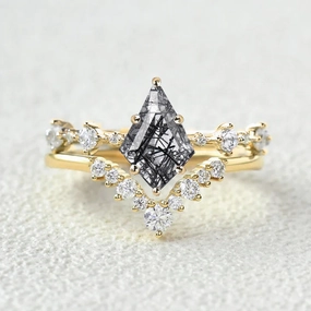 Shine And Style Cluster Black Rutilated Quartz Engagement Ring Sets 2pcs