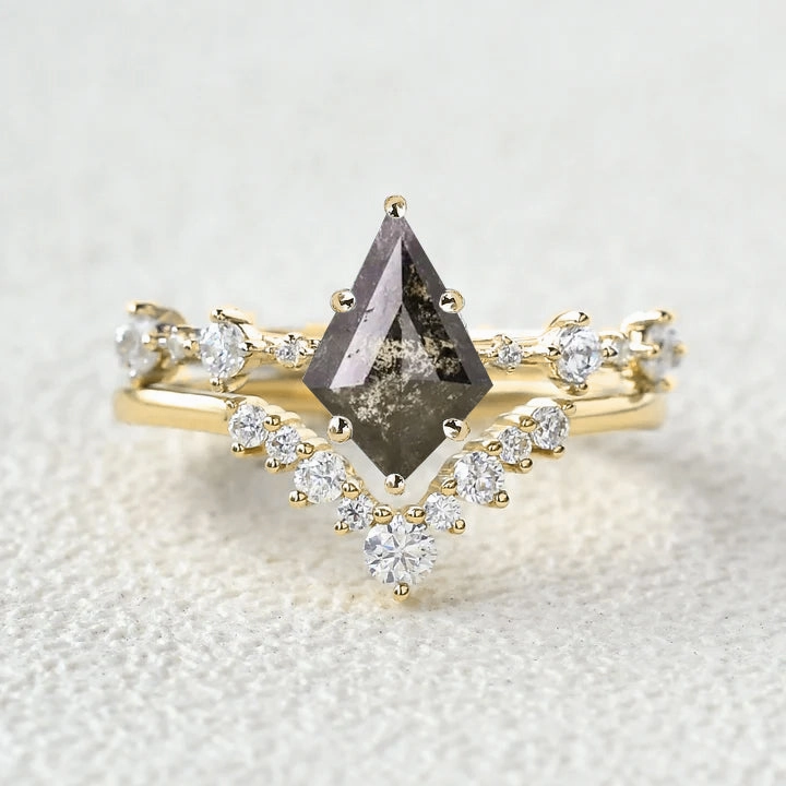 Cluster Black Rutilated Quartz Engagement Ring Sets 2pcs Perfect Match