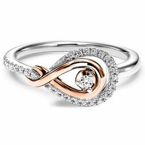 Cluster Diamond Infinity Knot Ring Sterling Silver with 10K Rose Gold Quick Fit Date Ready