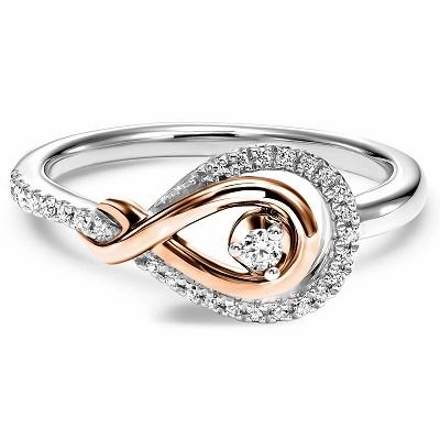 Refined Vibe Cluster Diamond Infinity Knot Ring Sterling Silver with 10K Rose Gold