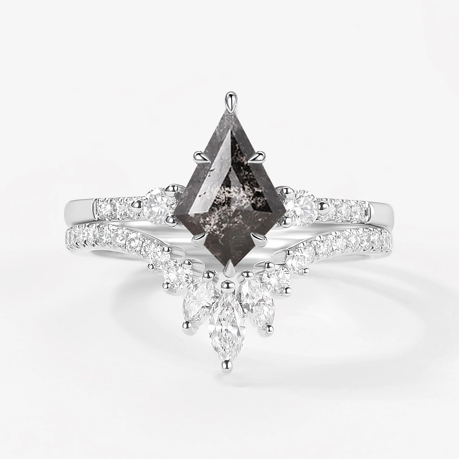 Clustered Elegance Salt and Pepper Diamonds Engagement Ring Sets 2pcs Minimalist Flair