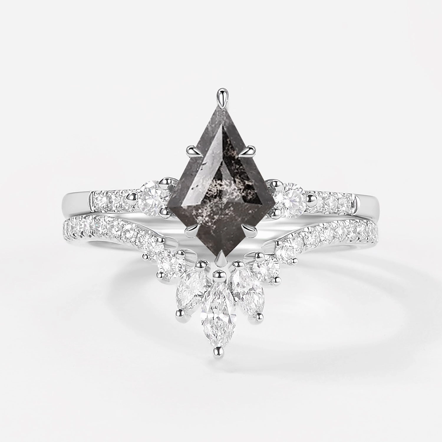 Clustered Elegance Salt and Pepper Diamonds Engagement Ring Sets 2pcs Flawless Look Premium Charm