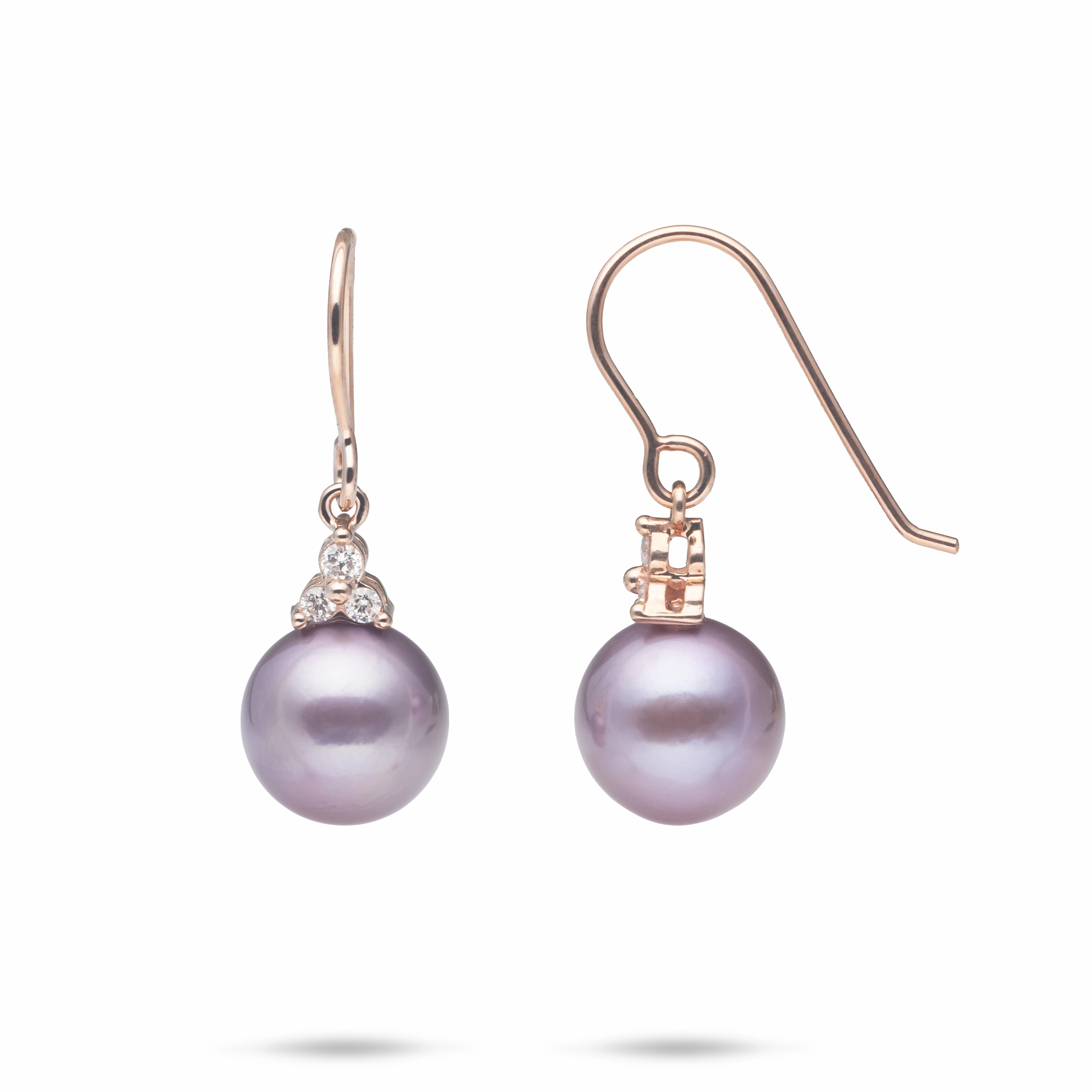 Ultraviolet Freshwater Pearl Earrings in Rose Gold with Diamonds - 10-11mm Handcrafted Jewelry Finish