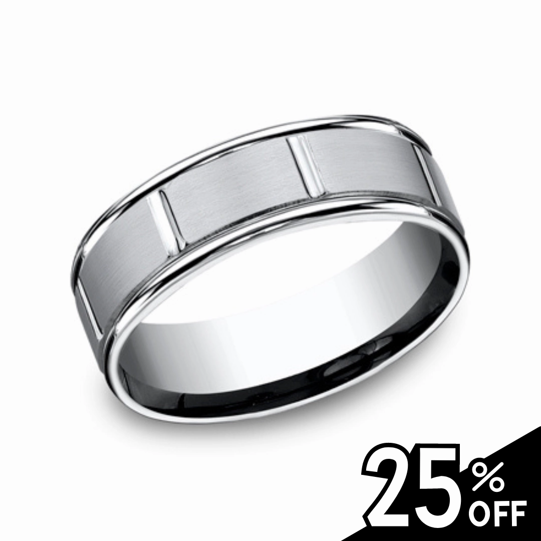 Radiant Highlight Comfort-Fit Cobalt Chrome Vertical Grooved Wedding Band