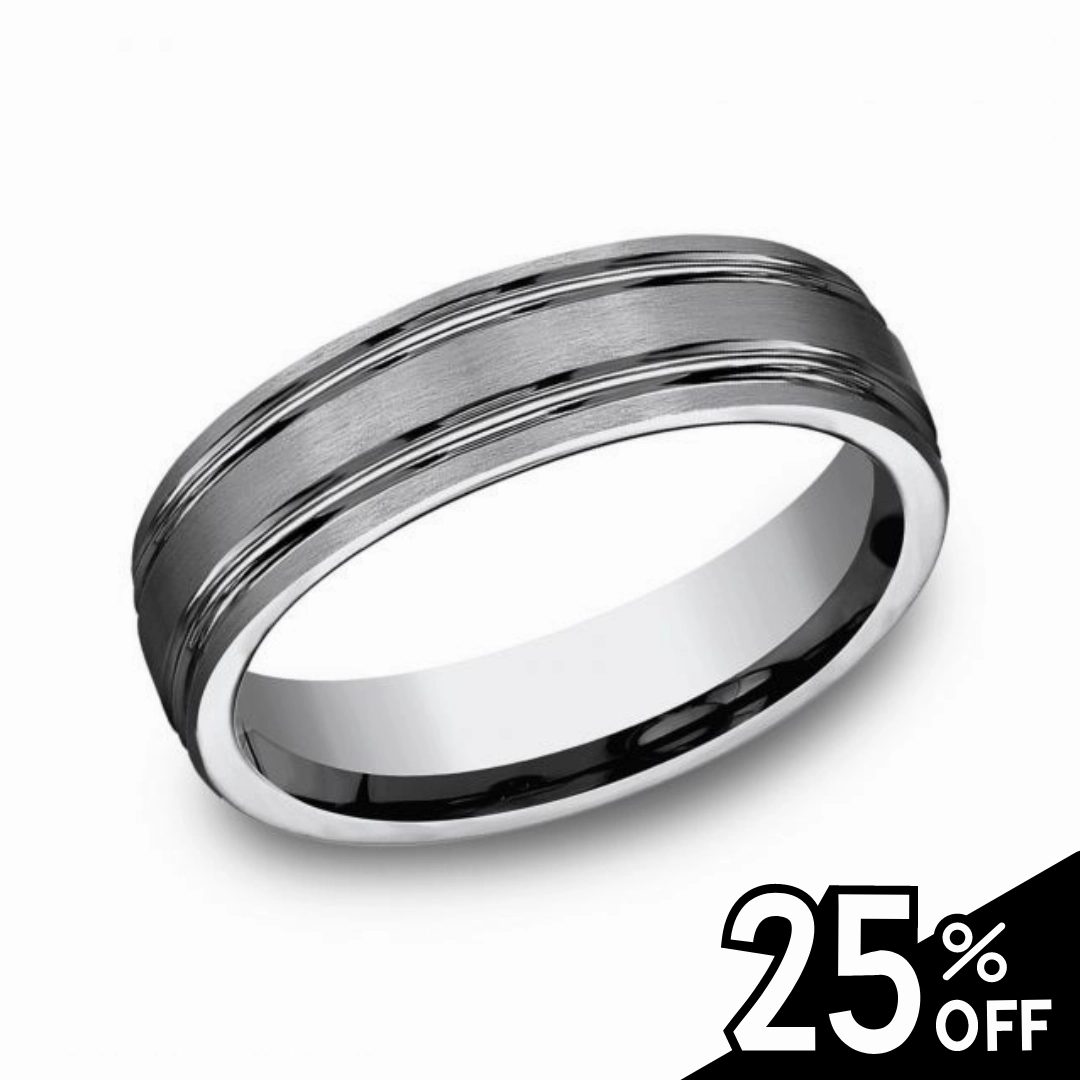Unique Features Comfort-Fit Satin Titanium Beveled Wedding Band