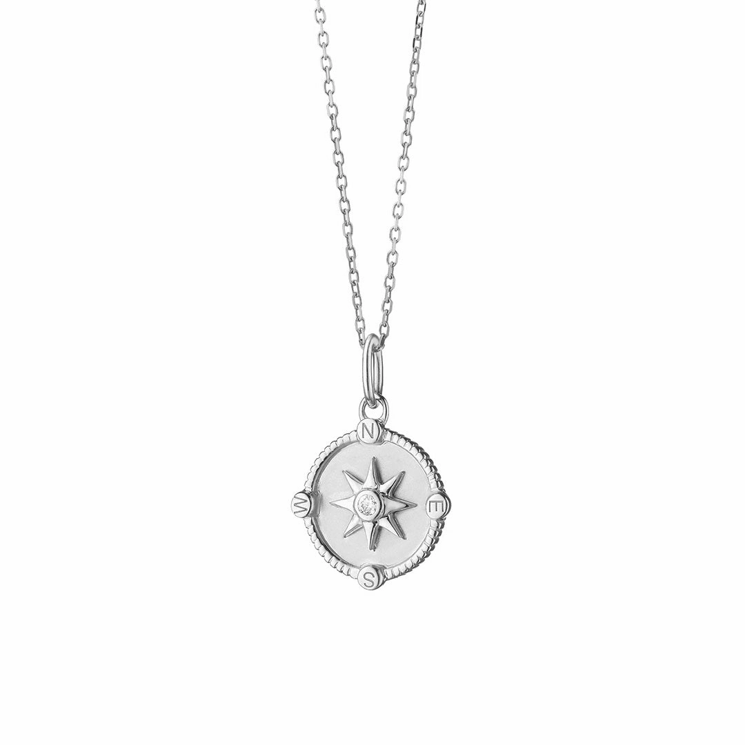 Soft Contrast Compass Star Moissanite Pendant Necklace