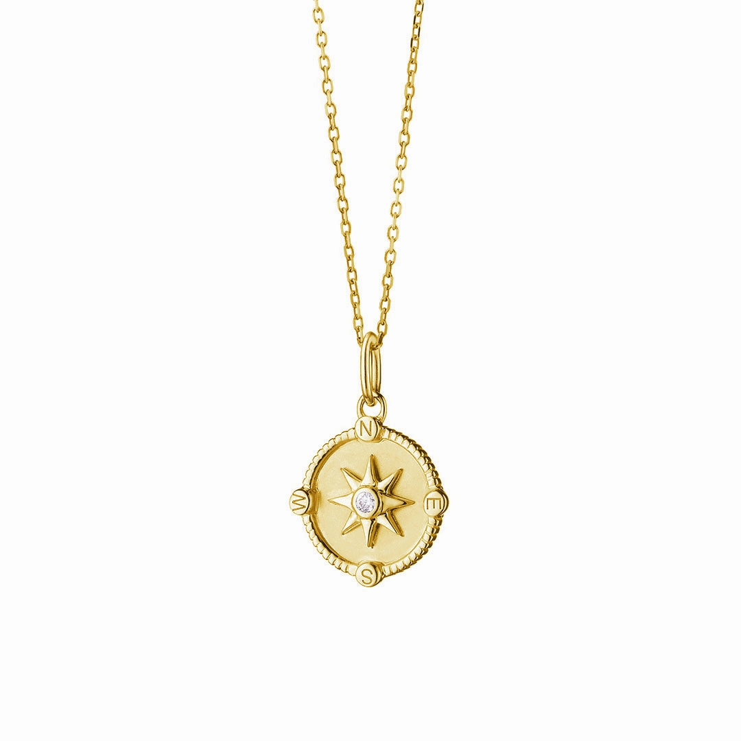 Shimmering Detail Compass Star Moissanite Pendant Necklace