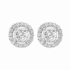 Tiny Accent Beautiful Aesthetic True Reflections Halo Diamond Earrings .10 Cttw