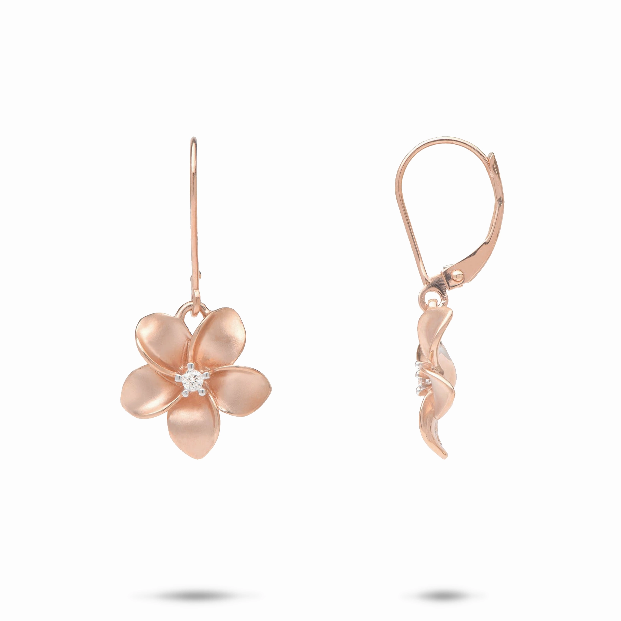 Plumeria Earrings in Rose Gold with Diamonds - 13mm Opulent Design Fashionable Glow