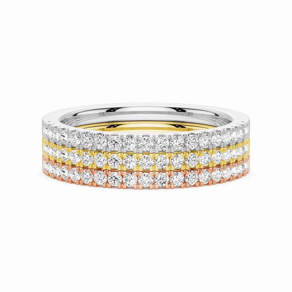 Chic Appeal Artistic Accent Lab Grown Diamond Tri color Set of Three Stackable Bands