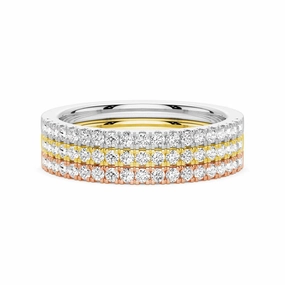 Lab Grown Diamond Tri color Set of Three Stackable Bands All Season Wedding Ready