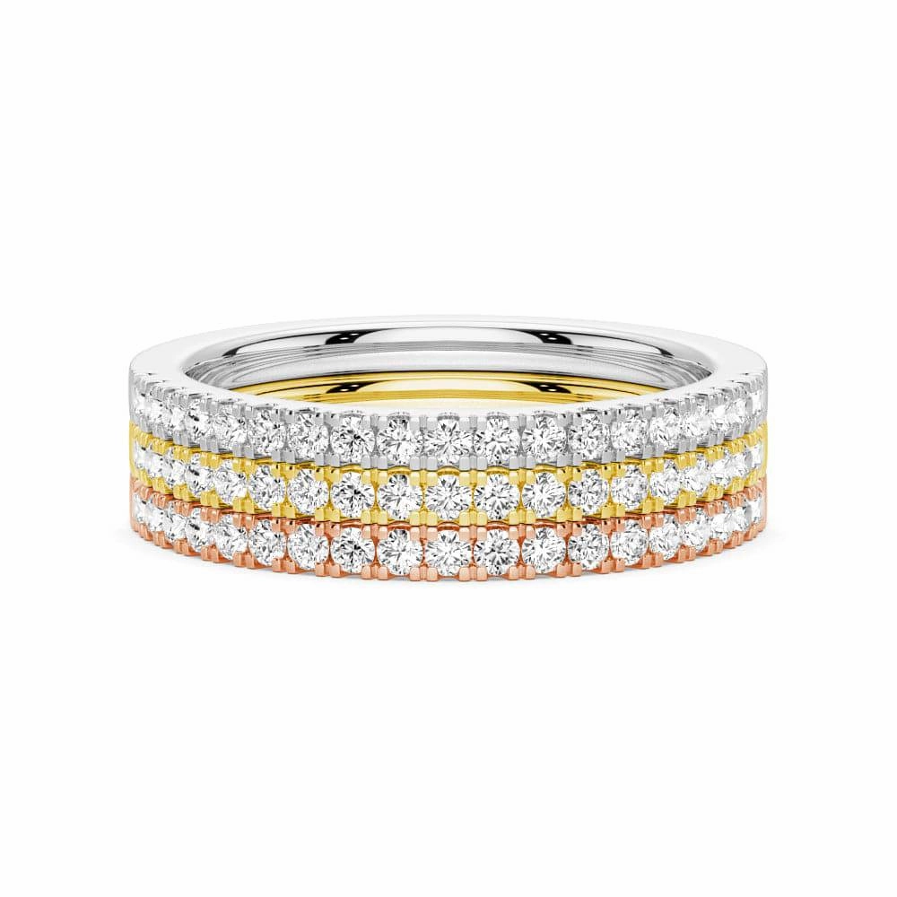 Lab Grown Diamond Tri color Set of Three Stackable Bands All Season Wedding Ready