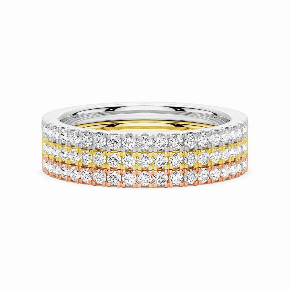 Elegant Layer Refined Flow Lab Grown Diamond Tri color Set of Three Stackable Bands